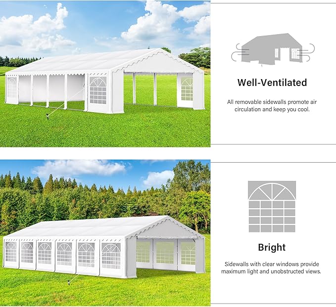 HERA'S PALACE 20'x 40' Outdoor Tents for Parties Large Canopy Tent with 14 Removable Sidewalls Heavy Duty Party Tent for Graduation Wedding and Birthday (White)