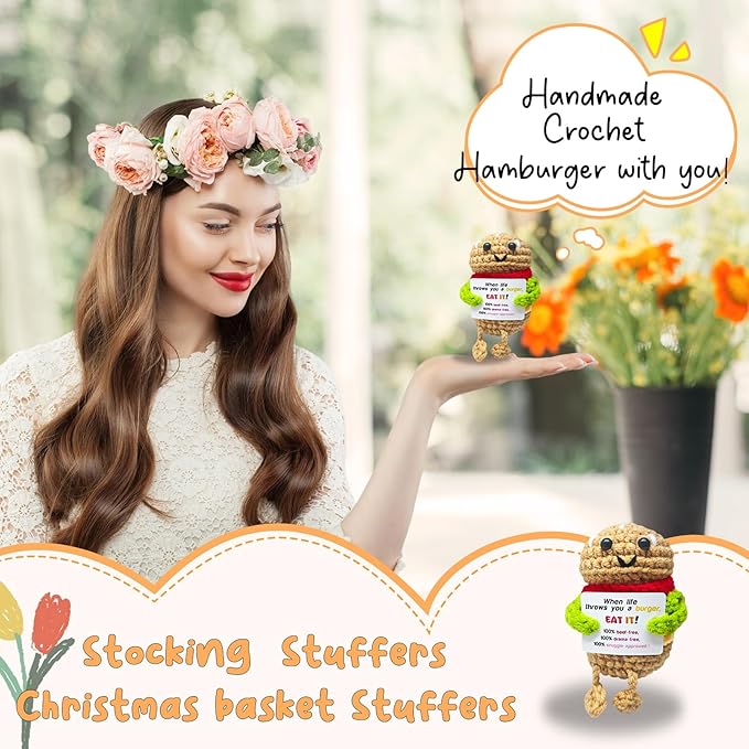 Funny Handmade Hamburger Gift-Unique Cute Presents for Women & Men,Emotional Cheer Support,Birthday Gifts for Her/Him,Friends,Coworkers,Family