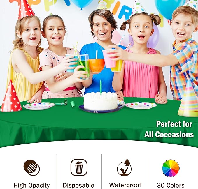 Party Solids 12-Pack Premium Plastic Tablecloth 84in. Round Table Cover - Emerald Green