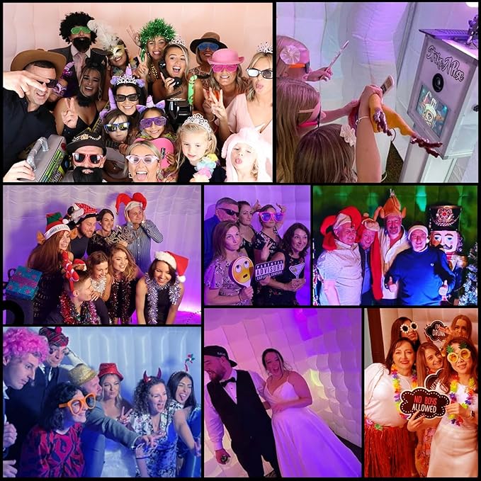 CZGBRO Inflatable Photo Booth, Portable Photo Booth Enclosure Tent for Weddings Parties Events Birthday Shows Bars, 8 Pieces of Inflatable Props(White, 10'x10'x9', 2 Doors)
