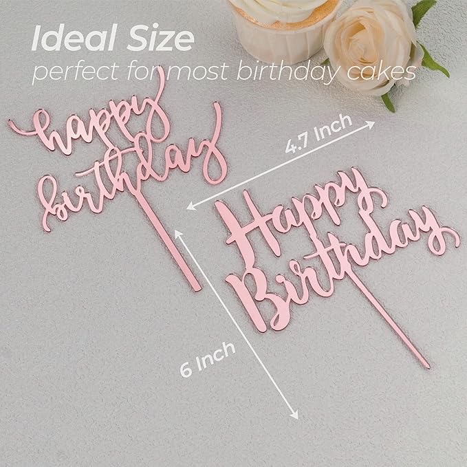 6-Pack Acrylic Birthday Cake Toppers, Minimalist Pink Happy Birthday Sign for Cake Decorations