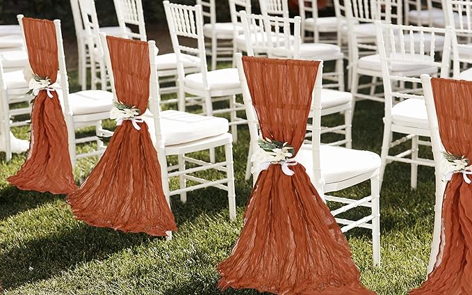 50 PCS Cheesecloth Chair Sashes, Bows Designed ChairSashes, 15.7x108 inch Chair Sashes for Aisle Decorations Universal Chairs Cover Decoration for Wedding Reception Party Banquet (Terracotta)