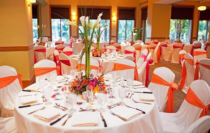 100 PCS Satin Chair Sashes Decorative Bow Chair Sashe Ties Ribbon Bows Chairs Cover Band for Wedding Birthday Party Ceremony Reception Banquet Events Hotel Home Kitchen Thanksgiving(7x 108inch,Orange)