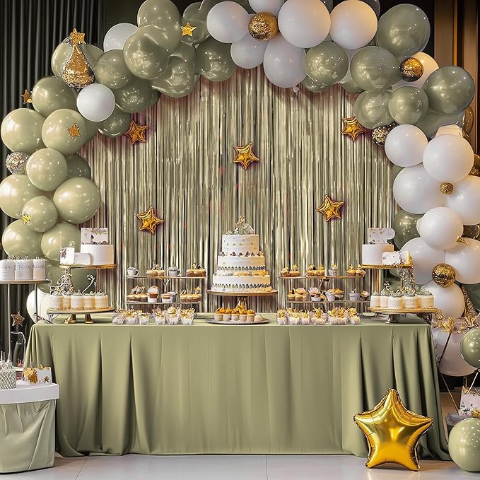 4 Pack Metallic Champagne Gold Fringe Backdrop, 3.2x8.2ft Shining Foil Tinsel Curtains, Birthday Party Decorations Door Streamers for Halloween, Christmas, Wedding, Graduation, Holiday, Theme Events