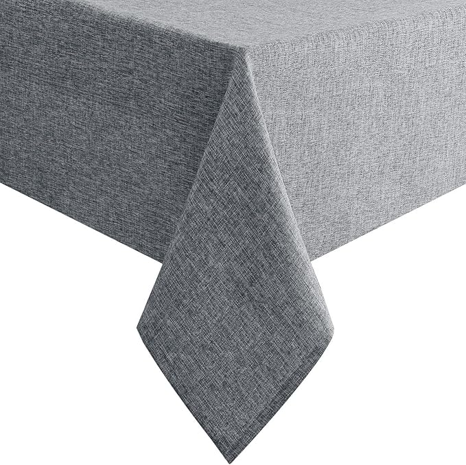 Hiasan Faux Linen Rectangle Tablecloth - Wrinkle and Stain Resistant Washable Table Cloth for Kitchen Dining Room Holiday Table Cover for Party Dinner, Grey, 54 x 80 Inch