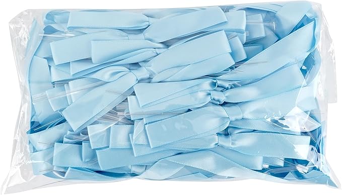 50 PCs Blue Bow 5 Inch Long Tail Bows for Gift Wrapping, Easter Bow Party Decorations, Twist Tie Bows, Satin Bows for Crafts, Premade Bows for Presents, Treat Bags, Bottles, Cakes