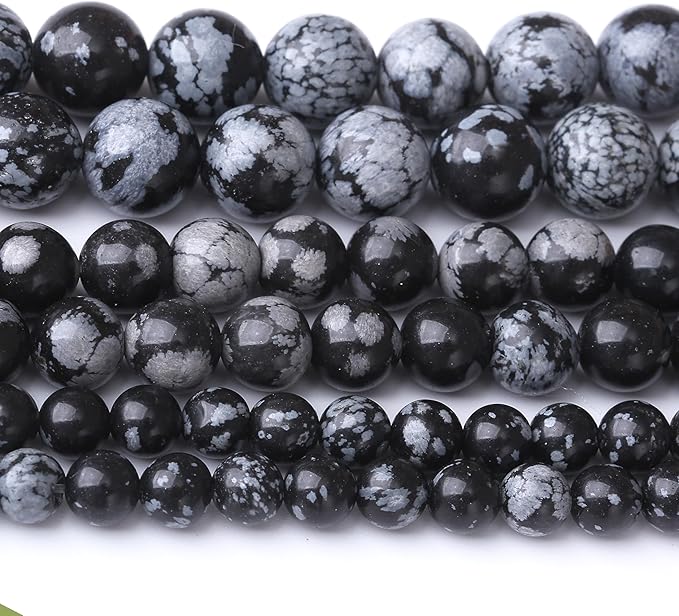 Snowflake Stone Beads for Jewelry Making DIY Craft Gemstone Beads Kit (8mm, 45pcs) Smooth Healing Crystal Beads for Bracelets, Necklaces, Home Decor