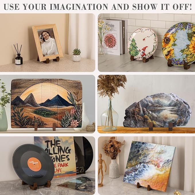 Plate Display Stand, 4 Inch Plate Holder for Displaying, Decorative Picture Frame Dish Photo Plaque Platter Wood Stand