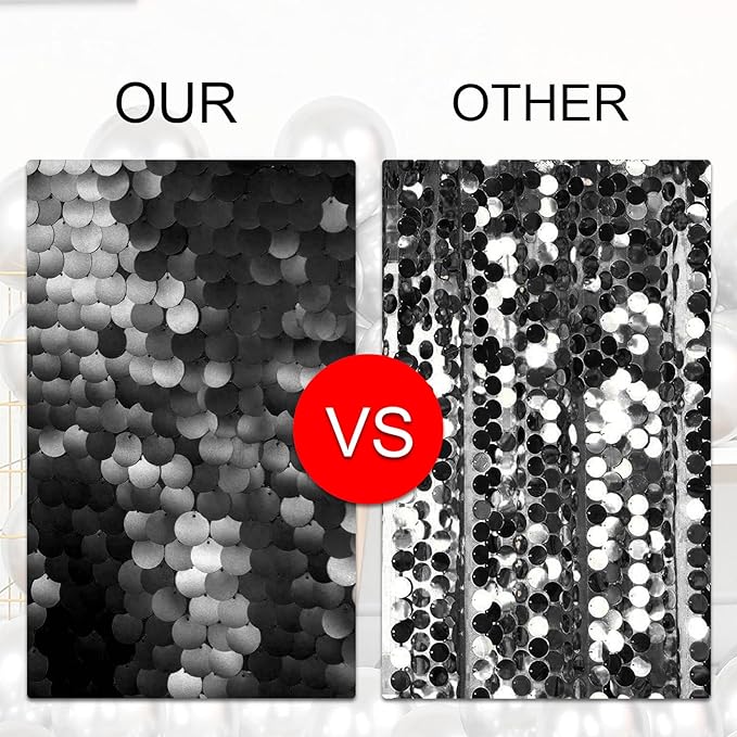 JYFLZQ Black Payette Sequin Backdrop Curtains 8ft x 8ft 1 Panel Thick Shimmer Wall Backdrop Big Sequin Background Drapes Glitter Photo Booth Backdrops for Birthday Parties