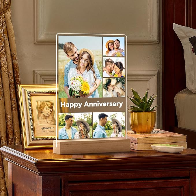 Custom Picture Frames with Photos, Personalized Photo Frame with Night Light, Customized Gifts for Couples, Personalized Anniversary Birthday Gifts for Women Men Her Him Boyfriend Girlfriend