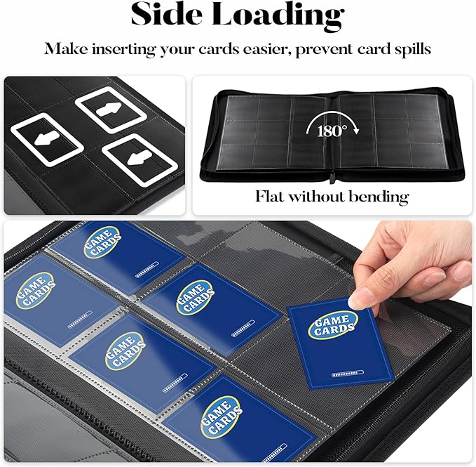 9 Pocket Zipper Card Binder, Fabmaker 360 Trading Card Holder Book, Premium PU Cover Zip Binder for Cards, Durable Side Loading Card Folders Album for MTG, TCG, Game Cards, Sports Cards, Dark Green
