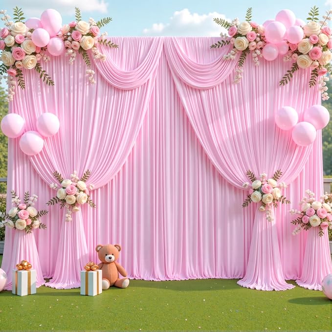 40ft x 12ft Light Pink Backdrop Curtains Wrinkle Free Backdrop Curtain for Wedding Parties Pink Fabric Backdrops Drapes Back Drop Cloth Bridal Shower Stage Curtains Wedding Decorations for Reception
