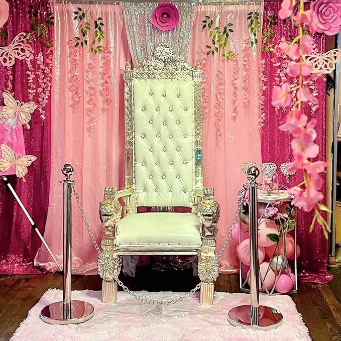 Fuchsia Sequin Backdrop Curtains 4 Panels 2FTx8FT Hot Pink Glitter Sequin Curtains for Backdrop for Parties, Wedding，Valentine Decoration