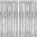 2 Pack Silver Metallic Tinsel Foil Fringe Curtains, Door Streamers Photo Booth Backdrop for Birthday Party, Tinsel Curtain Backdrop for Baby Shower Bachelorette Christmas Party Decorations
