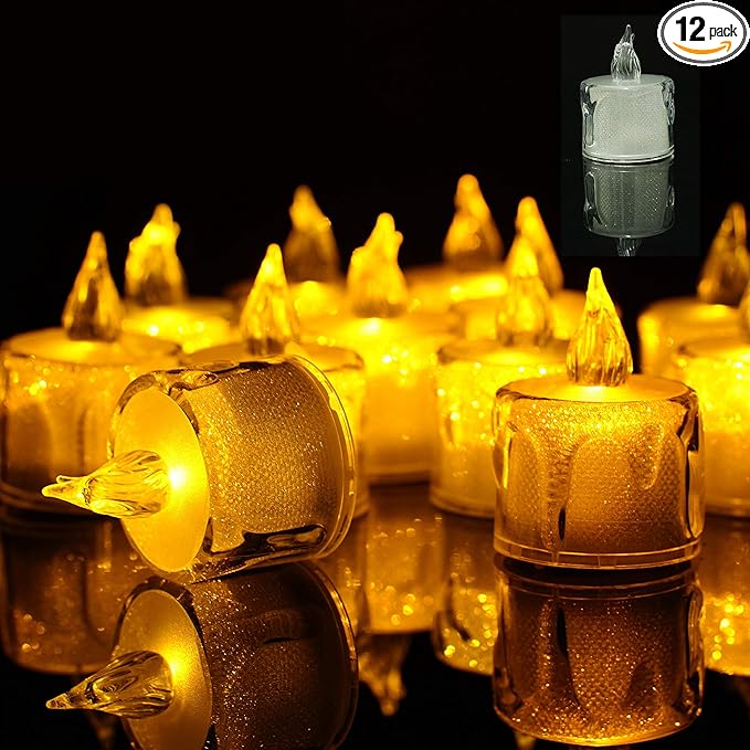 Flameless LED Tea Light Candles, Battery-Powered Unscented LED Tealight Candles, Fake Tealights (Warm White)