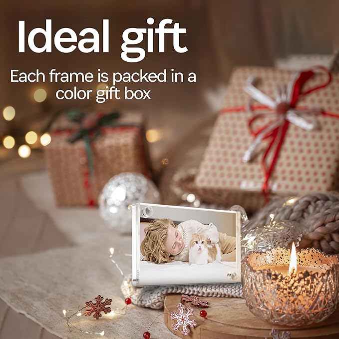 Canetti Original Magnet Picture Frame - Crystal Clear Acrylic Glass Table Top Photo Frame
