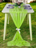 MDS 15 Pack 10ft Chiffon Table Runner 29 x 120 Inches Sheer Wedding Runner Romantic Rustic Table Runner for Wedding Decorations, Birthday Parties, Bridal Shower Party Arch Decor - Parrot Green