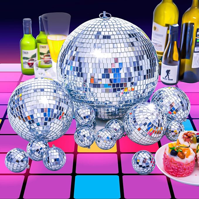4 Pack Large Disco Balls Party Decoration Silver Hanging Reflective Mirror Ball Ornaments for Halloween Xmas Wedding Holiday Festival Club Stage