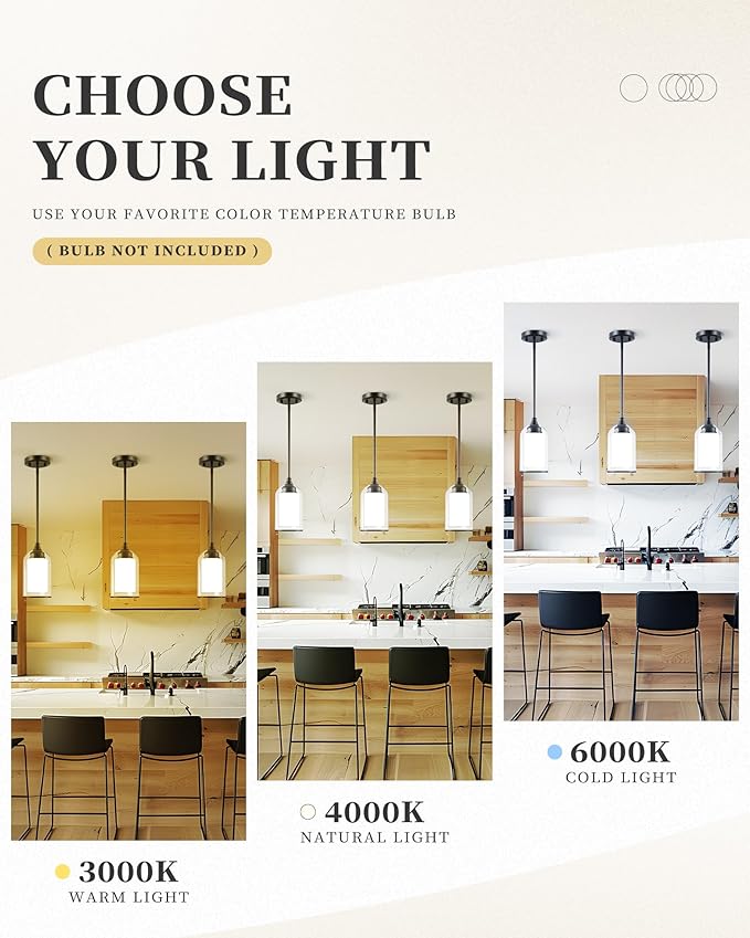 LIROUVET Black Pendant Light Fixtures - Dual Glass Hanging Light, 1-Light Pendant Lights with Clear and Milk Glass, Industrial Pendant Lighting for Kitchen, Dining Room, PL02BK-N