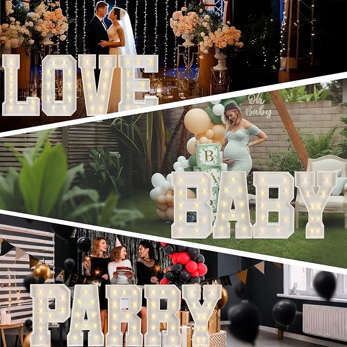 Marquee Light Up Letters: 3FT Large Decorative Signs for Party Decorations Baby Shower Birthday Wedding Engagement Anniversary, 3 Feet Tall Pre-Cut DIY Foamboard Letter H - Easy to Assemble