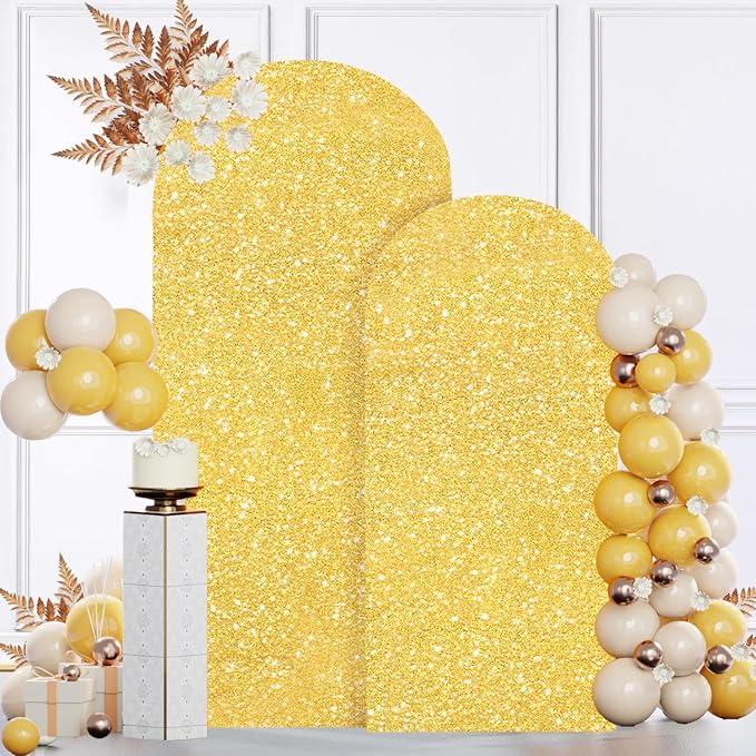 MODFUNS Arch Backdrop Stand and Cover Set 6&7.2ft Gold Sequins Arch Cover Metal Arch Backdrop Stand Set of 2 Wedding Arch Frame with Covers for Reception Birthday Party Decorations
