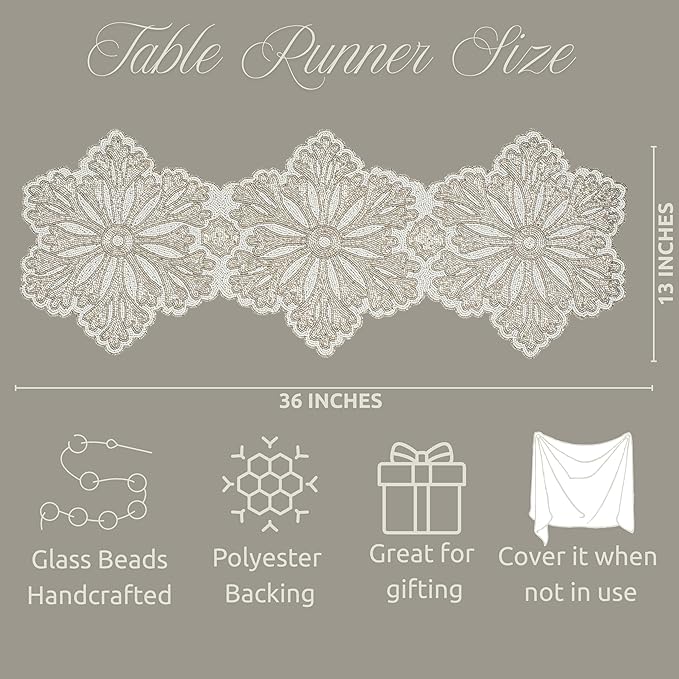 Beaded Table Runner - Elegant & Versatile Dining & Kitchen Linen for Home Decor, Weddings, Parties, Special Occasions, Modern Table Decoration & Luxury Festive Accessory (Ivory) - CLEENTABLE