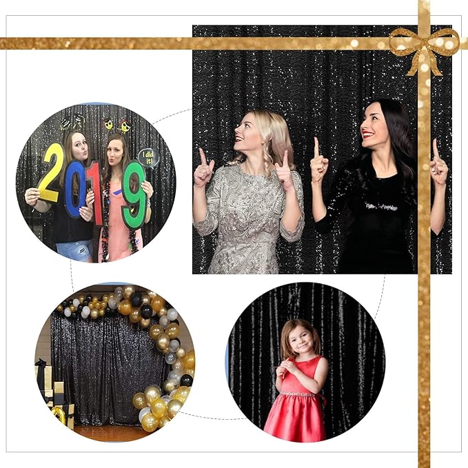 Juya Delight Black Sequin Backdrop, 20FTx10FT NO See-Through Photobooth Backdrop Curtains for Birthday, Party, Wedding Decoration