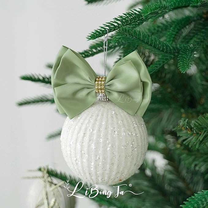 Sage Green Bows 4'' Premade Satin Ribbon Bow, Gift Bows with Rhinestone, Wrapping Bows for Presents, Greeting Cards, Treat Bags, Wine Bottles, Valentines Bows for Gift Wrapping-12 Counts