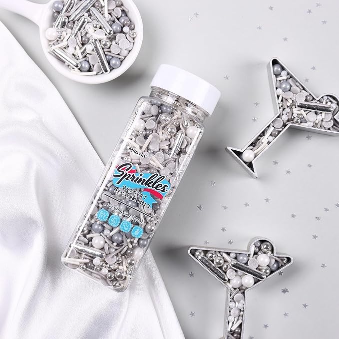 Silver Sprinkles for Cake Decorating, Silver Rob Sprinkles, Silver Pearl Sprinkles, Jimmy Sprinkles, Perfect for Cupcakes, Macaron, Cookies, Waffles, and Ice Cream Topping(120g/4.23oz)