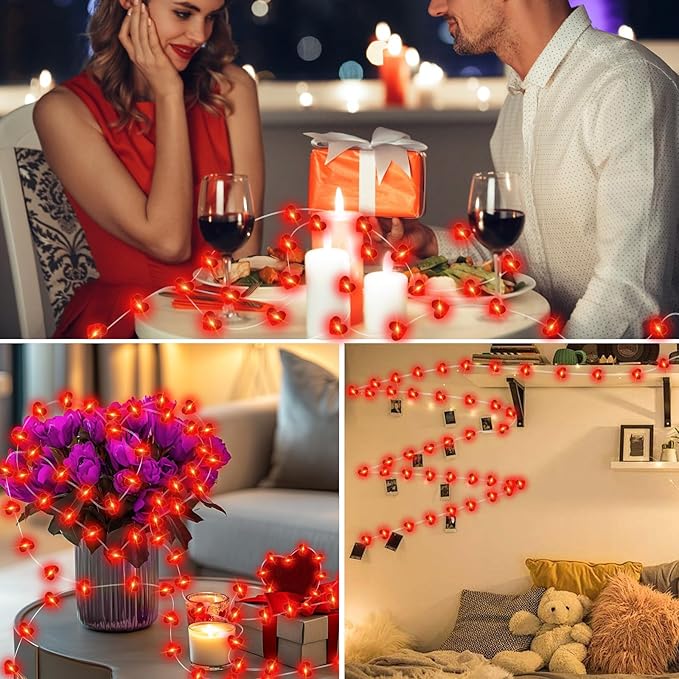 1 Pack Valentine’s Day Red Heart Fairy String Lights 16FT 50 LEDs Valentine's Day Lights Battery Powered Mother Day Decor