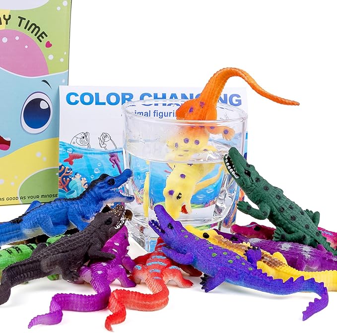 10 Pcs Alligator Animal Figure Bath Toys, Color Changing Crocodile Toy, for Kids 3 Years and up, for Themed Parties, Cake Topper, Kids Easter Basket, Stress Relief Adults