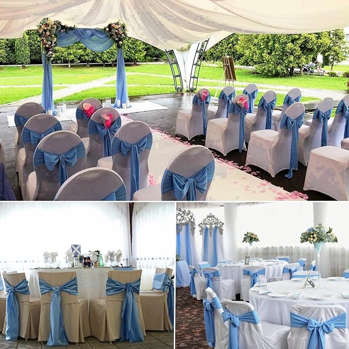 100 PCS Satin Chair Sashes Decorative Bow Chair Sashes Ties Back Ribbon Bows Seat Cover Band for Wedding Birthday Party Hotel Ceremony Reception Event Banquet Home Kitchen Decor(7x108inch,Dusty Blue)