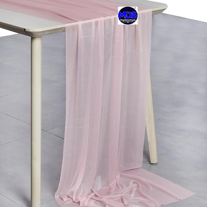 MDS 2 Pack 14ft Chiffon Table Runner 29 x 170 Inches Sheer Wedding Runner Romantic Rustic Table Runner for Wedding Decorations, Birthday Parties, Bridal Shower Party Arch Decor - Blush Pink