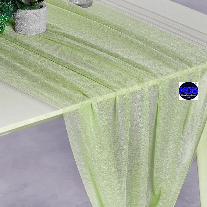 MDS Halloween Chiffon Table Runner - 10 Pack, 29 x 170 Inches, 14ft Each - Sheer Spooky Table Runners for Haunted House Parties, Trick-or-Treat Tables, Witchy Décor, Wedding & Events - Sage Green