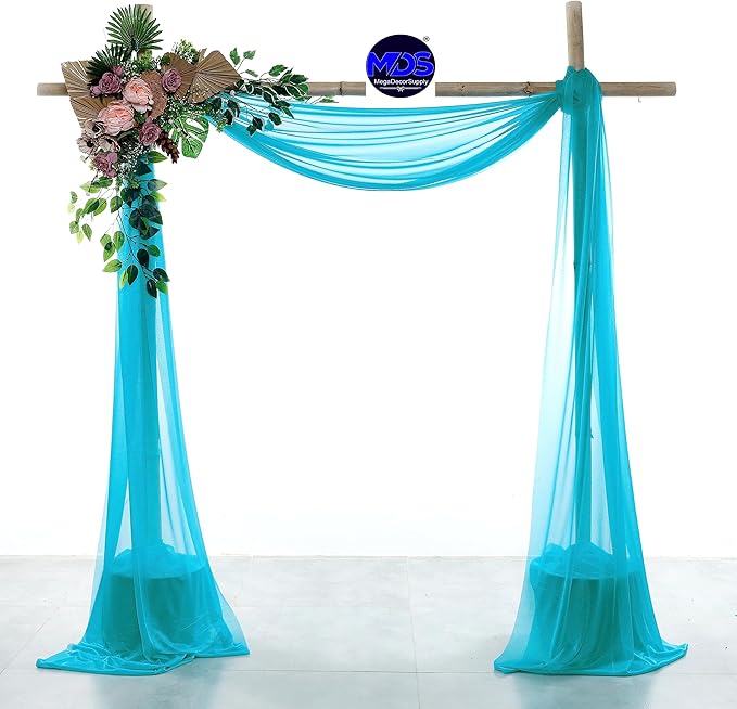 MDS Halloween Chiffon Draping Fabric - 1 Panel, 30" Wide x 100ft Long - Sheer Spooky Arbor & Canopy Drapery for Haunted House Backdrops, Party Ceilings, DIY Costumes & Themed Events - Peacock Blue