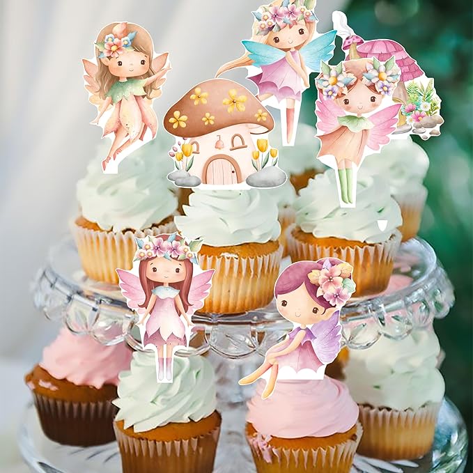 umoni Fairy Cupcake Toppers 48Pcs Fairy First Birthday Party Decorations Fairy Garden Party Cupcake Picks Fairy Cake Decorations Fairy Baby Shower Decorations Supplies