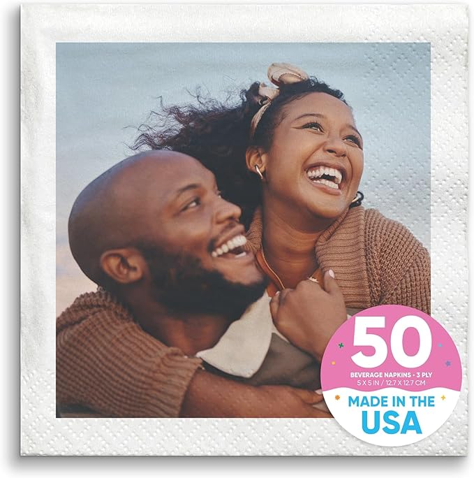 Big Dot of Happiness Custom Photo Party Napkins, Personalized Engagement, Wedding, Graduation, Birthday Decor, White 3-Ply Paper Beverage Napkins - 50 Count