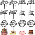 12 Pack Multi Styles Birthday Cake Topper Set, Acrylic Cake Bunting Decor Birthday Cake Picks Party Decorations Supplies(Black)