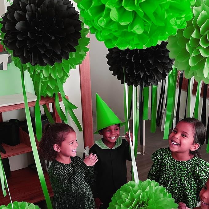 Capesaro Black Green Tissue Paper Pom Poms, 12PCS Tissue Paper Flowers Soccer Video Game Decorations Football Party Supplies Birthday Boys Party Graduation Decorations