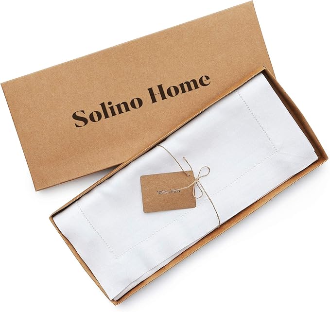 Solino Home Linen White Table Runner 36 Inches - Classic Hemstitch, 100% Pure Linen Coffee Table Runner 14 x 36 Inch Ideal for Dresser Tables - Fall, Autumn, Halloween, Thanksgiving, Holiday