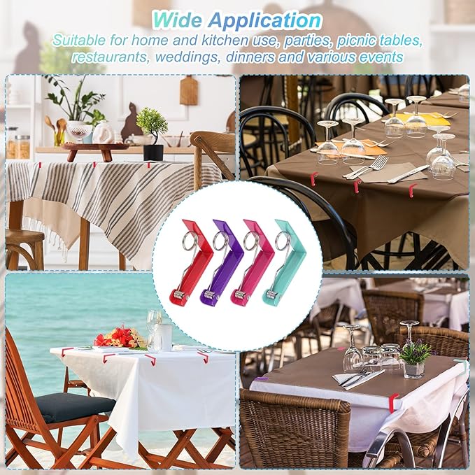 uxcell 4 Pack Tablecloth Clips, Stainless Steel Table Cloth Cover Clamps, 2.87" x 2.36" Windproof Holder Clips for Home Party Picnic Wedding Camping Dining Tables, White