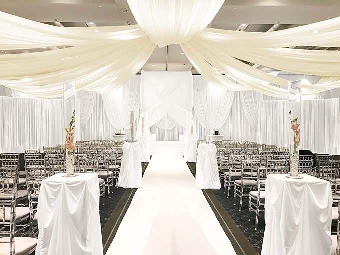 6 Panels Ivory Ceiling Drapes for Wedding, 5ftx15ft Ceiling Drapes Cheesecloth Sheer Fabric Curtain Wedding Arch Draping Fabric Romantic Ceiling Decorations for Weddings Party Ceremony Stage