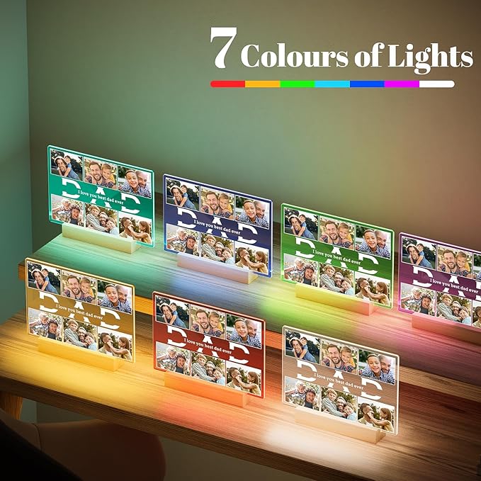Personalized Birthday Gifts for Dad from Daughter Son, Custom Picture Frames with Photos, Customized Photo Frame with Night Light, Personalized Photo Gifts for Dad Baby Kid Family