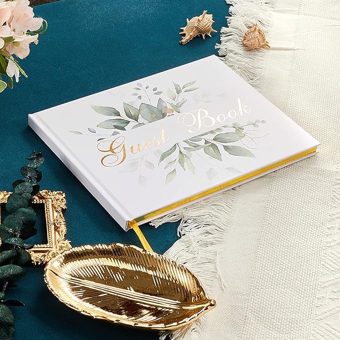 TRULIVA Wedding Guest Book - Guest Sign in Book - Wedding Reception Registry Book - Hard Cover, 7" x 9" (Eucalyptus Gold Foil, Book)