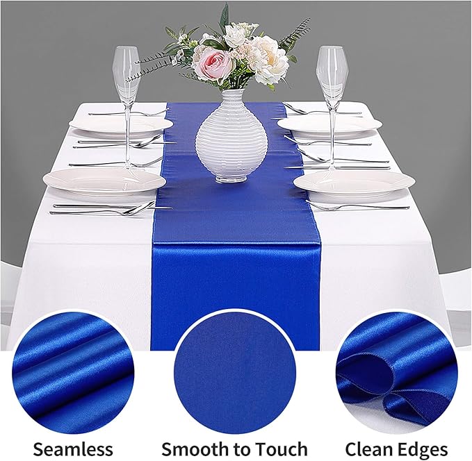15-Pack Satin Table Runner Royal Blue 12 x 108 inches Long, Table Runners for Wedding, Birthday Parties, Banquets Decorations（15 Pack, 12x108 Inch, Royal Blue