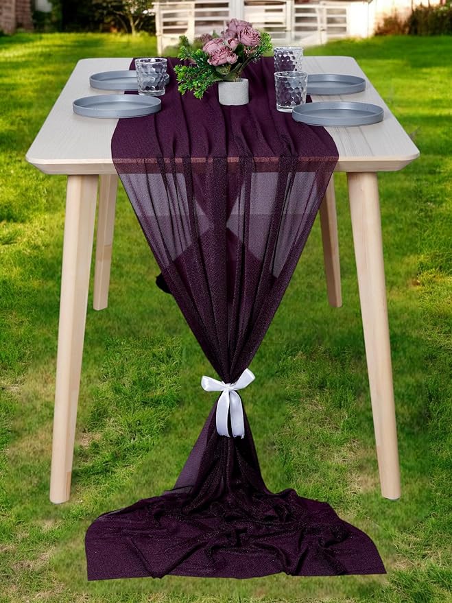 MDS Halloween Chiffon Table Runner - 20 Pack, 29 x 170 Inches, 14ft Each - Sheer Spooky Table Runners for Haunted House Parties, Trick-or-Treat Tables, Witchy Décor, Wedding & Events - Eggplant