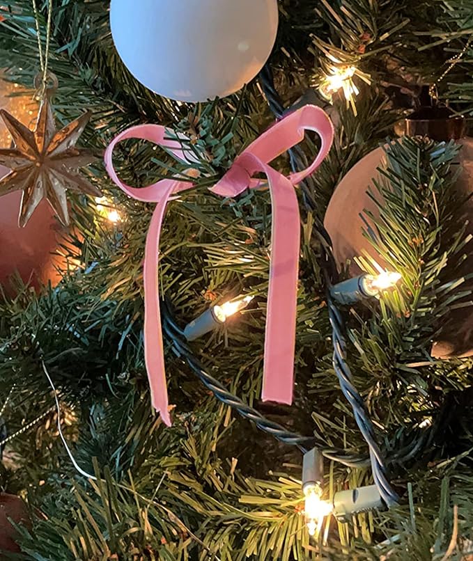 Pink Christmas Velvet Ribbon for Tree, Gift Wrapping, Flower Bouquet, Wreath Decorations, Bow Making 1'', 25 Yards