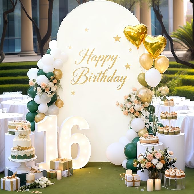 6.6FT Ivory Arch Backdrop Cover - Polyester Fitted Wedding Arch Stand Covers Round Top Chiara Arch Backdrop Cover for Birthday Party Banquet Photo Background Decoration