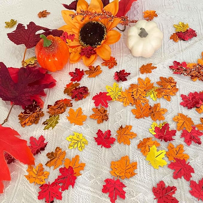 Fall Maple Leaf Confetti, Thanksgiving Metallic Foil Confetti Autumn Colors Party Decorations Leaves Sequins Table Scatter Centerpiece Sprinkles for Fall Party Supplies Decor