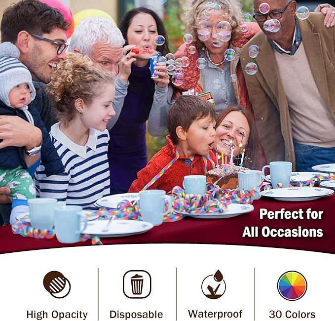 Party Solids Pack of 12 Premium Plastic Tablecloth 54 Inch x 108 Inch Rectangle Table Cover - Burgundy